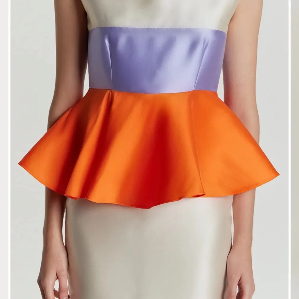 Destree Cream and Orange Peplum Ruffled Midi Cocktail Dress. Style name: Cy - Picture 4 of 6
